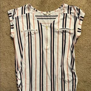 Navy/pink striped maternity blouse